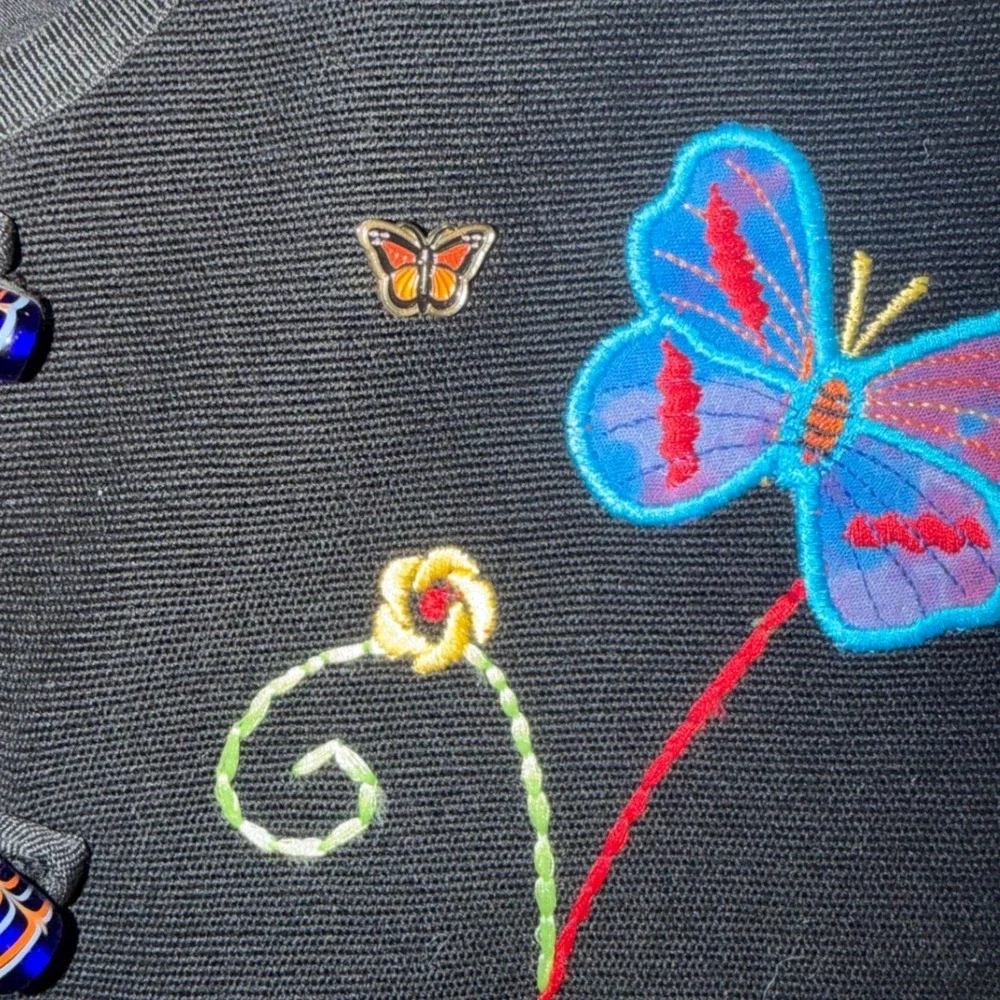 Drapers & Damons Black Embroidered Butterfly Garden Jacket Petite Medium PM